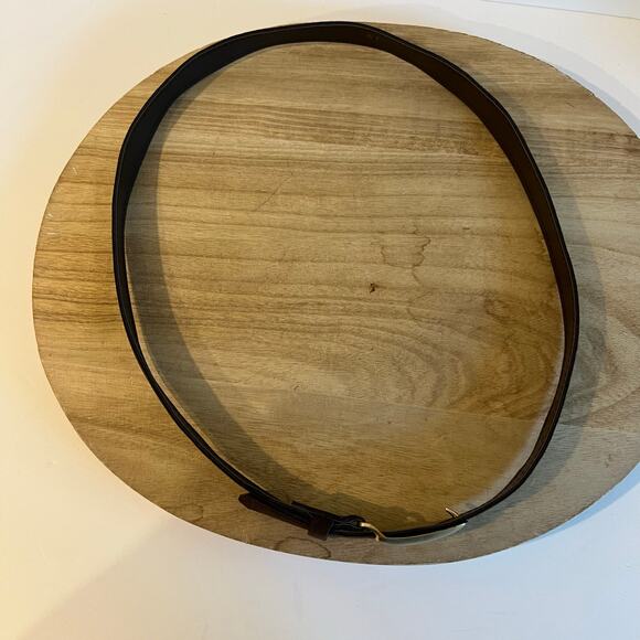 Vintage 90s Brown Vegan Leather Golden Buckle Belt Size Small - Medium - Picture 4 of 8